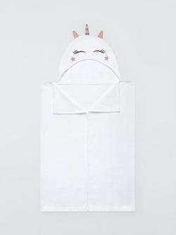John Lewis Baby Unicorn Hooded Towel, White, White