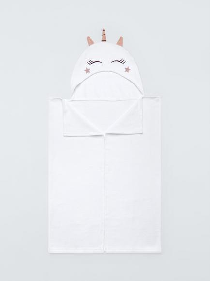 John Lewis Baby Unicorn Hooded Towel, White, White