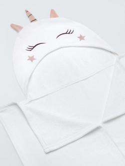 John Lewis Baby Unicorn Hooded Towel, White - view 2, White