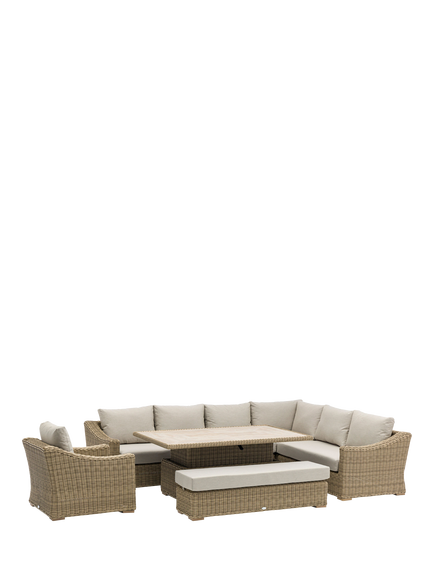 Bramblecrest Fairford 8-Seater L-Shape Garden Sofa Set & Height Adjustable Table, Walnut, Walnut