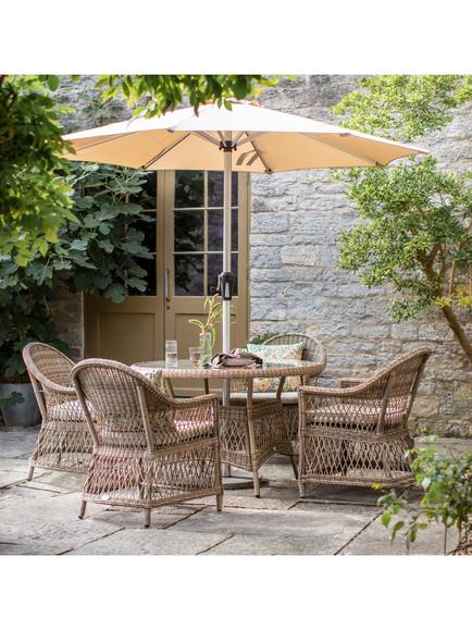 Bramblecrest RHS Rosemoor 4-Seater Round Garden Dining Table & Chairs Set with Parasol, Latte - view 2, Latte