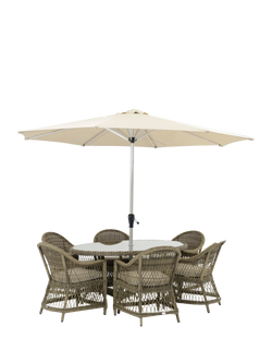 Bramblecrest RHS Rosemoor 6-Seater Ellipsis Garden Dining Table & Chairs Set with Parasol, Latte, Latte