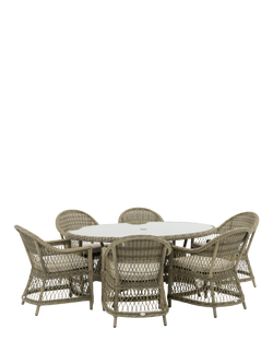 Bramblecrest RHS Rosemoor 6-Seater Ellipsis Garden Dining Table & Chairs Set with Parasol, Latte - view 2, Latte