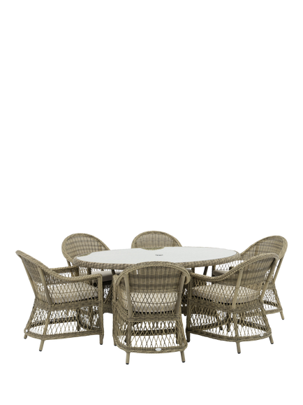 Bramblecrest RHS Rosemoor 6-Seater Ellipsis Garden Dining Table & Chairs Set with Parasol, Latte - view 2, Latte