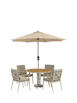 Bramblecrest RHS Wisley 4-Seater Round Garden Dining Table & Chairs Set with Parasol, Mocha, Mocha