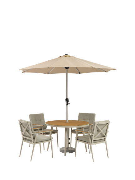 Bramblecrest RHS Wisley 4-Seater Round Garden Dining Table & Chairs Set with Parasol, Mocha, Mocha