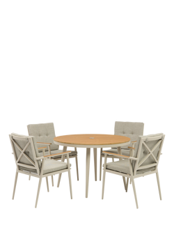 Bramblecrest RHS Wisley 4-Seater Round Garden Dining Table & Chairs Set with Parasol, Mocha - view 2, Mocha