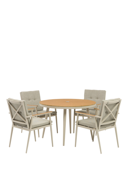Bramblecrest RHS Wisley 4-Seater Round Garden Dining Table & Chairs Set with Parasol, Mocha - view 2, Mocha