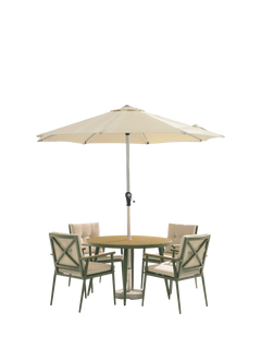 Bramblecrest RHS Wisley 4-Seater Round Garden Dining Table & Chairs Set with Parasol, Sage