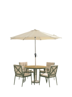 Bramblecrest RHS Wisley 4-Seater Round Garden Dining Table & Chairs Set with Parasol, Sage, Sage