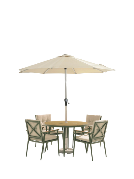 Bramblecrest RHS Wisley 4-Seater Round Garden Dining Table & Chairs Set with Parasol, Sage, Sage