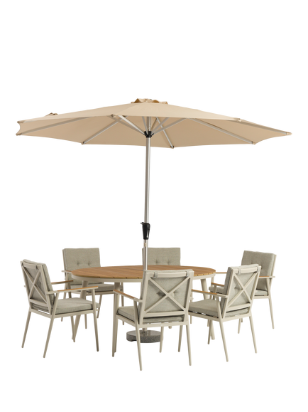 Bramblecrest RHS Wisley 6-Seater Ellipsis Garden Dining Table & Chairs Set with Parasol, Mocha, Mocha