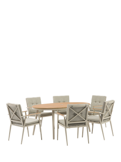 Bramblecrest RHS Wisley 6-Seater Ellipsis Garden Dining Table & Chairs Set with Parasol, Mocha - view 2, Mocha