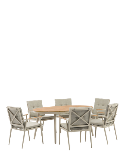 Bramblecrest RHS Wisley 6-Seater Ellipsis Garden Dining Table & Chairs Set with Parasol, Mocha - view 2, Mocha