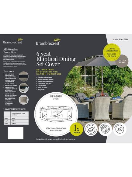 Bramblecrest Rattan 6-Seater Elliptical Dining Set Water Repellent Garden Furniture Covers, Khaki - view 2, Khaki