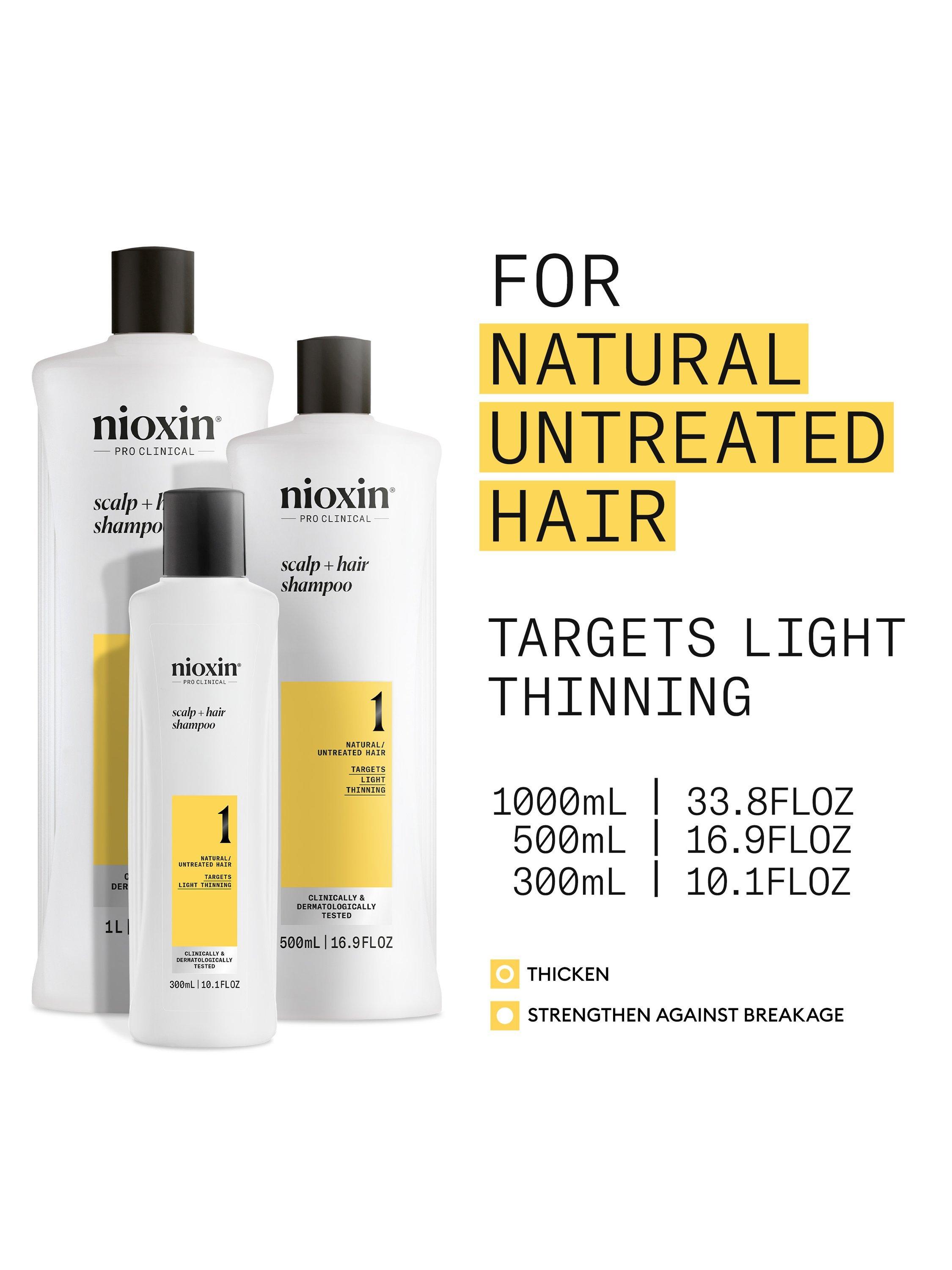 Product image 2 of 10, which shows Nioxin Pro Clinical System 1 Scalp + Hair Thickening Shampoo for Natural Hair with Light Thinning, 300ml