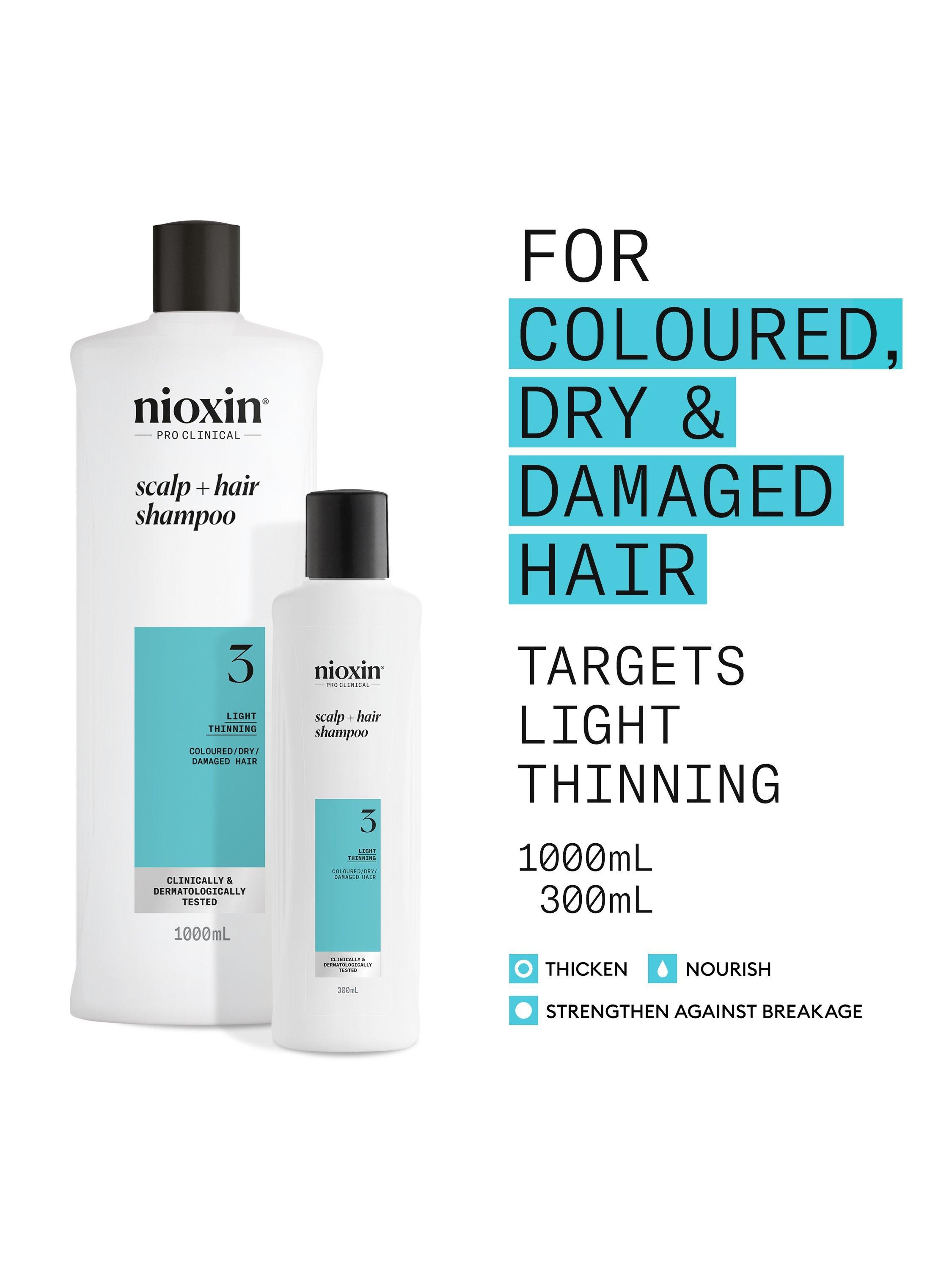 Product image 2 of 10, which shows Nioxin Pro Clinical System 3 Scalp + Hair Thickening Shampoo for Coloured Or Dry Damaged Hair with Light Thinning, 300ml