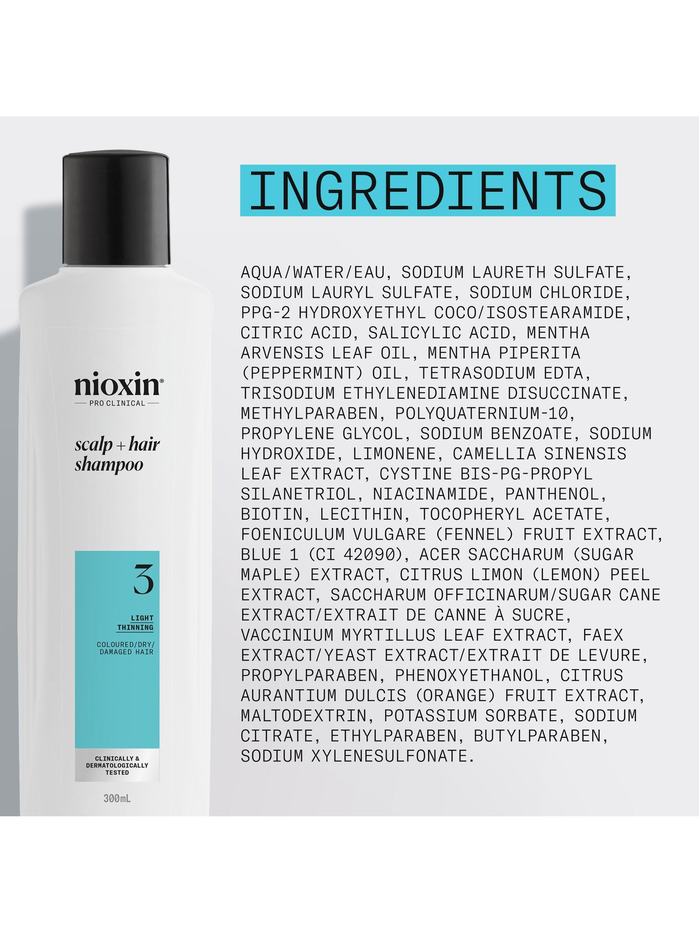 Product image 9 of 10, which shows Nioxin Pro Clinical System 3 Scalp + Hair Thickening Shampoo for Coloured Or Dry Damaged Hair with Light Thinning, 300ml