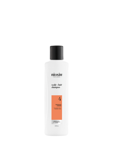 Nioxin Pro Clinical System 4 Scalp + Hair Thickening Shampoo for Coloured Or Dry Damaged Hair with Progressed Thinning, 300ml, 