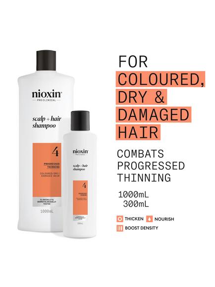 Nioxin Pro Clinical System 4 Scalp + Hair Thickening Shampoo for Coloured Or Dry Damaged Hair with Progressed Thinning, 300ml - view 2, 