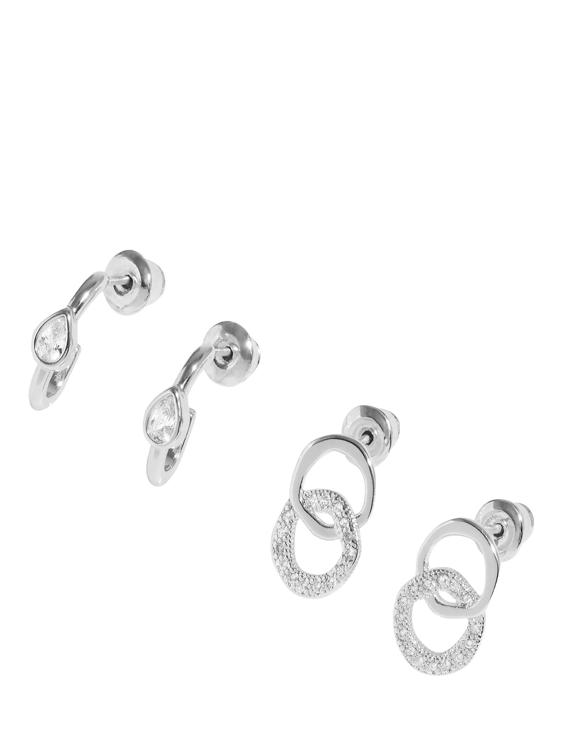 Product image 1 of 5, which shows Joma Jewellery Soul Shine Collection Drop Earrings, Pack of 2, Silver