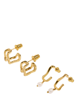 Joma Jewellery Soul Shine Textured Pearl Demi Hoop Earrings, Pack of 2, Gold, Gold