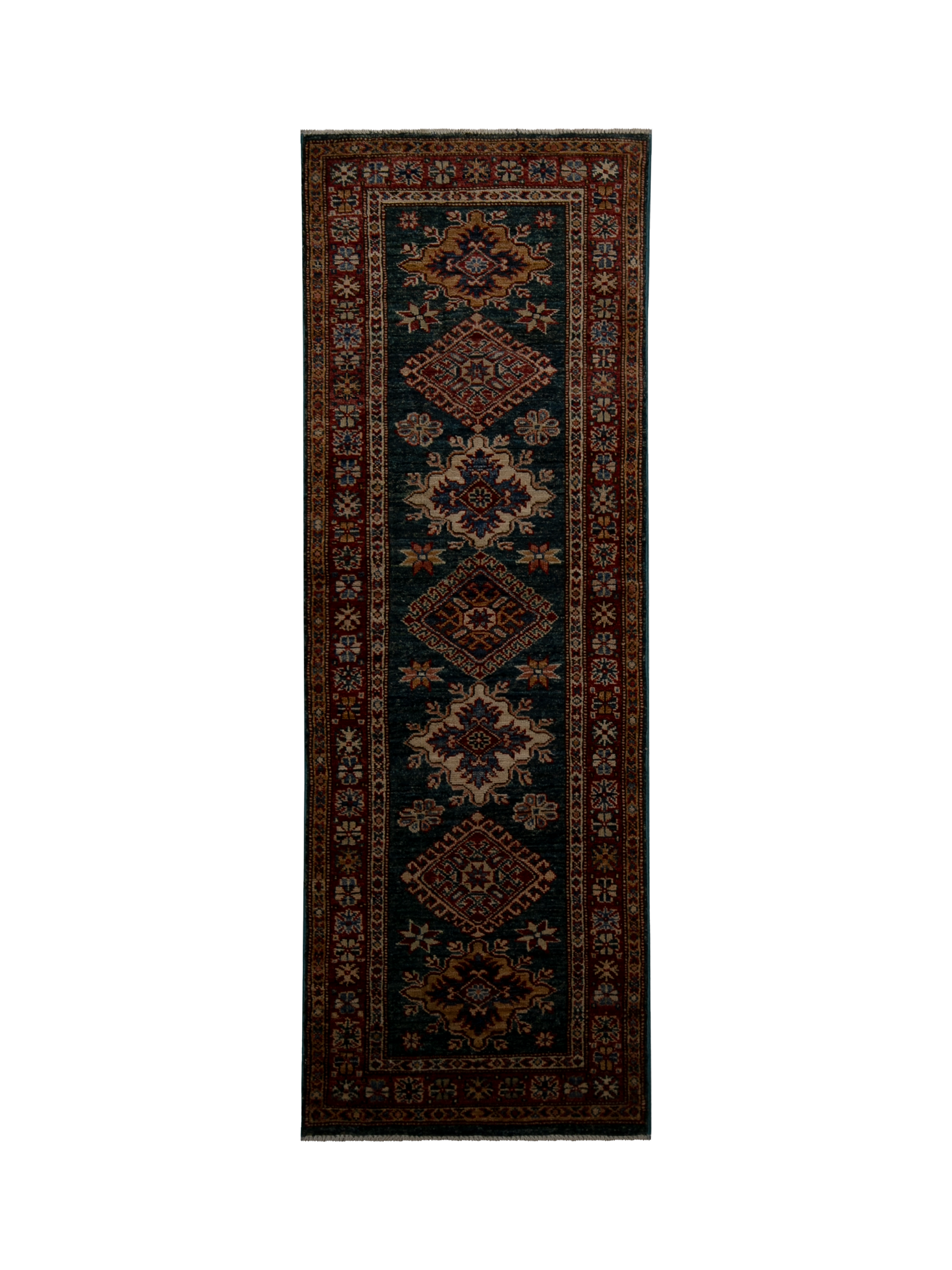 Gooch Oriental Supreme Kazak Runner Rug, Green, L179 x W59 cm
