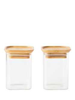 Pebbly Glass Storage Jar with Bamboo Lid, Set of 2, 240ml, Clear, Clear/Bamboo