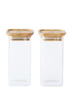 Pebbly Glass Storage Jar with Bamboo Lid, Set of 2, 320ml, Clear, Clear/Bamboo