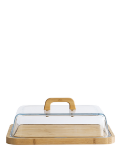 Pebbly Bamboo Cheese Board with Glass Lid, Clear