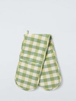 John Lewis Gingham Double Oven Glove, Pistachio, Pistachio