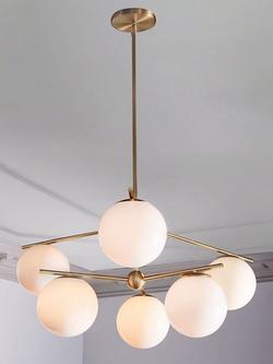 West Elm Sphere + Stem Chandelier Ceiling Light, White, White White