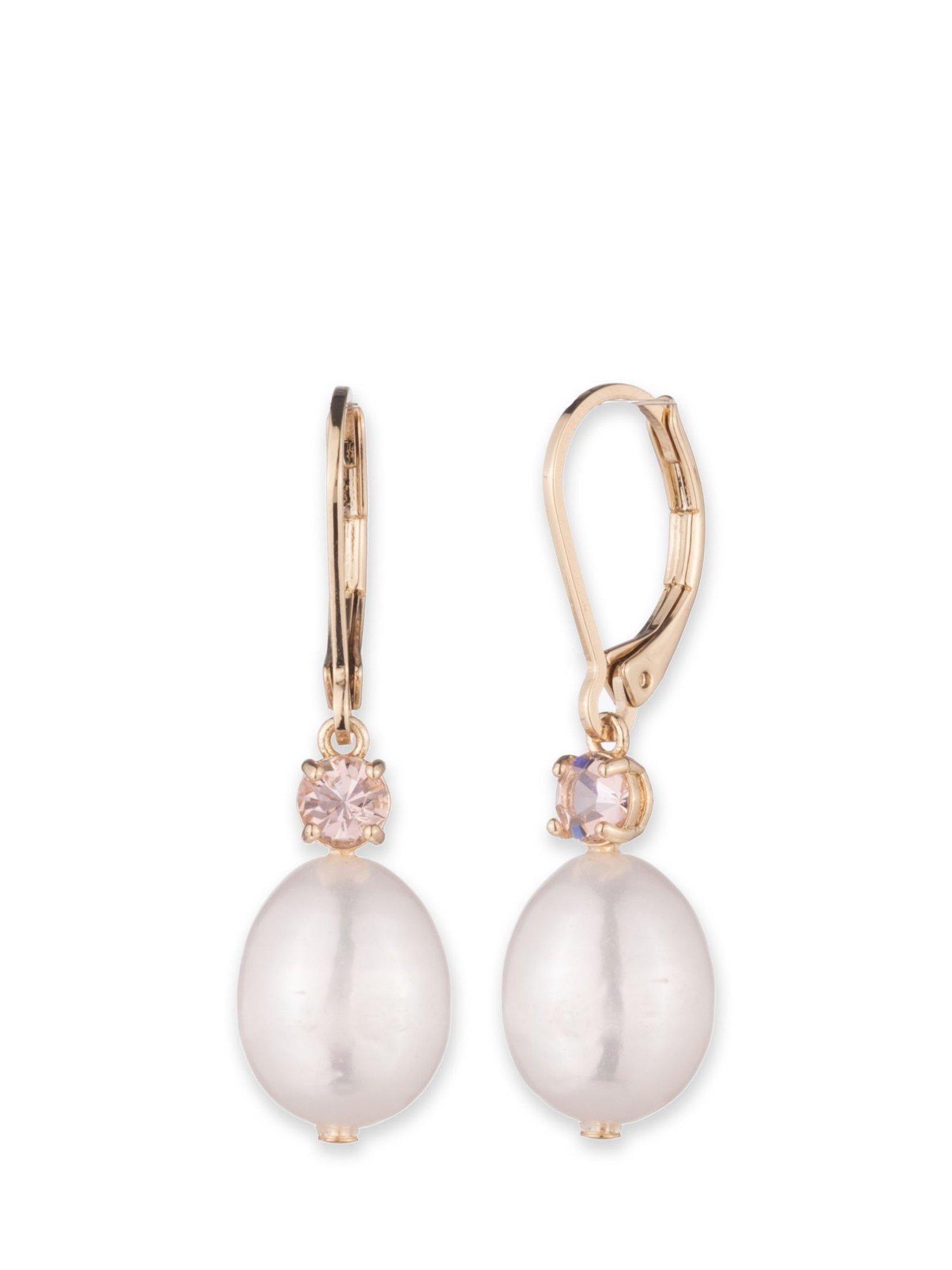 Product image 1 of 2, which shows Ralph Lauren Bridgette Pearl Drop Earrings, Pink/Gold