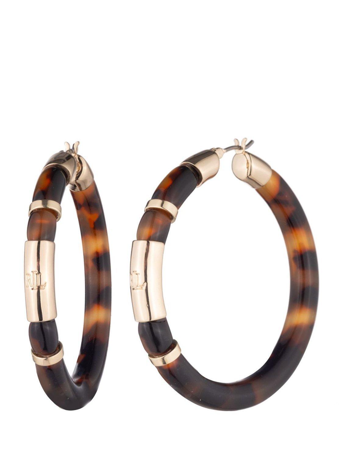 Product image 1 of 2, which shows Ralph Lauren Tortoiseshell Hoop Earrings, Multi/Gold