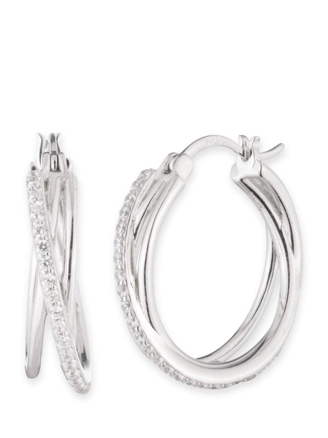 Ralph Lauren Pavé Criss Cross Hoop Earrings, Silver