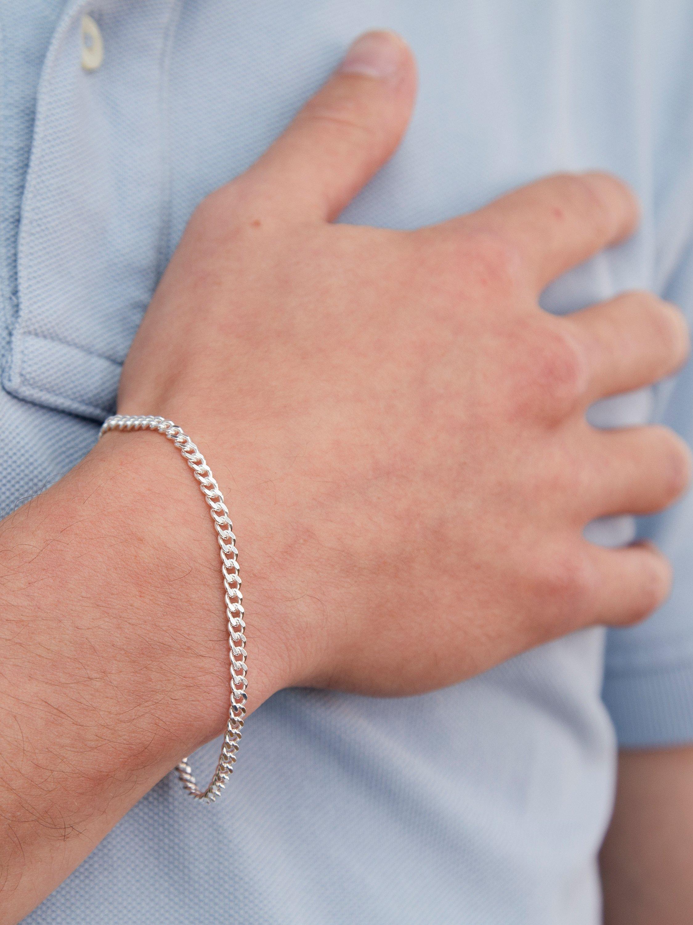 Product image 3 of 3, which shows Hoxton London Men's Panza Curb Chain Bracelet, Silver