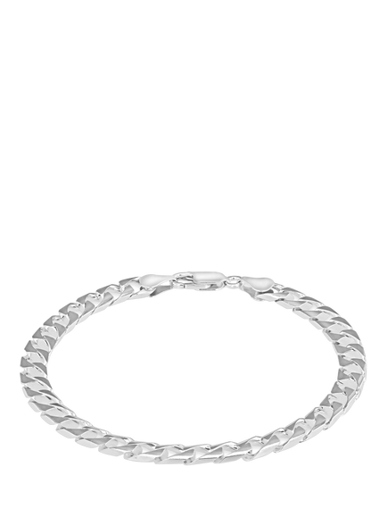 Hoxton London Men's Flat Square Curb Chain Bracelet, Silver, Silver
