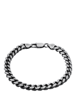 Hoxton London Men's Oxidised Flat Curb Bracelet, Silver, Silver