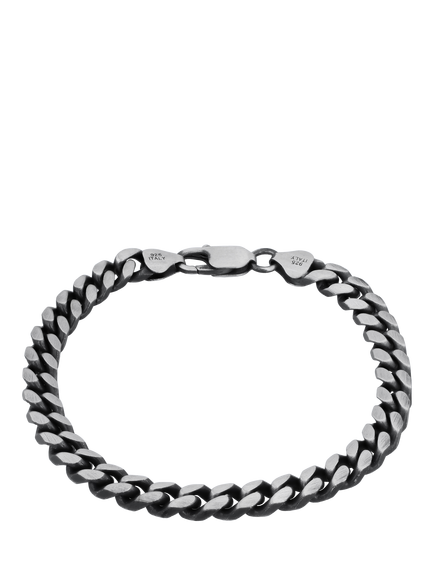 Hoxton London Men's Oxidised Flat Curb Bracelet, Silver, Silver