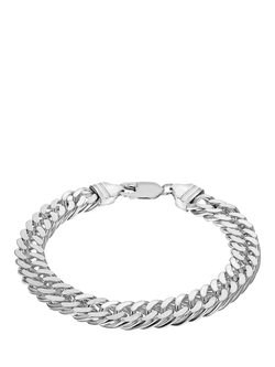 Hoxton London Men's Diamond Cut Double Curb Chain Bracelet, Silver, Silver