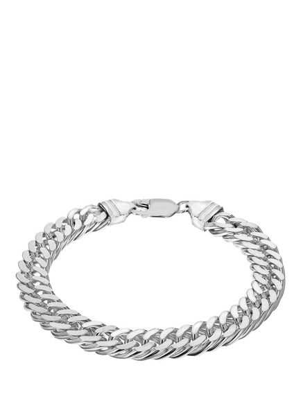 Hoxton London Men's Diamond Cut Double Curb Chain Bracelet, Silver, Silver
