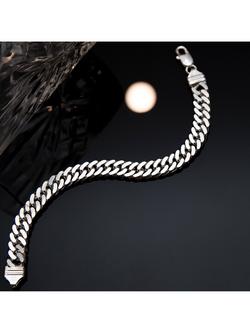 Hoxton London Men's Diamond Cut Double Curb Chain Bracelet, Silver - view 2, Silver