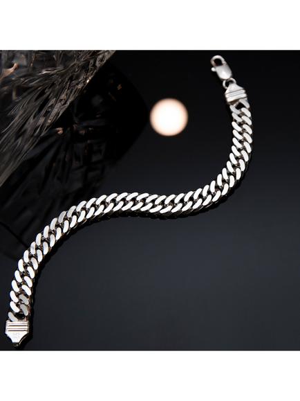 Hoxton London Men's Diamond Cut Double Curb Chain Bracelet, Silver - view 2, Silver