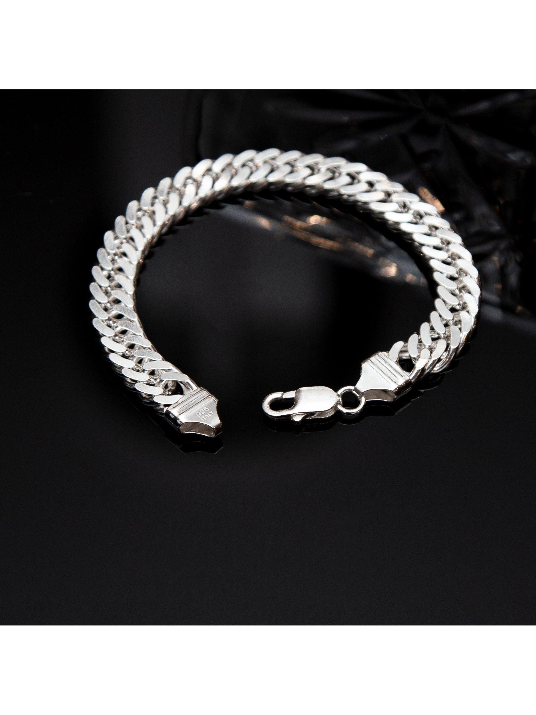 Product image 3 of 5, which shows Hoxton London Men's Diamond Cut Double Curb Chain Bracelet, Silver