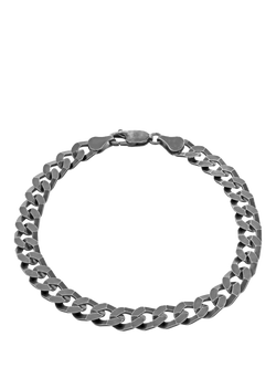 Hoxton London Men's Flat Curb Chain Bracelet, Black, Silver