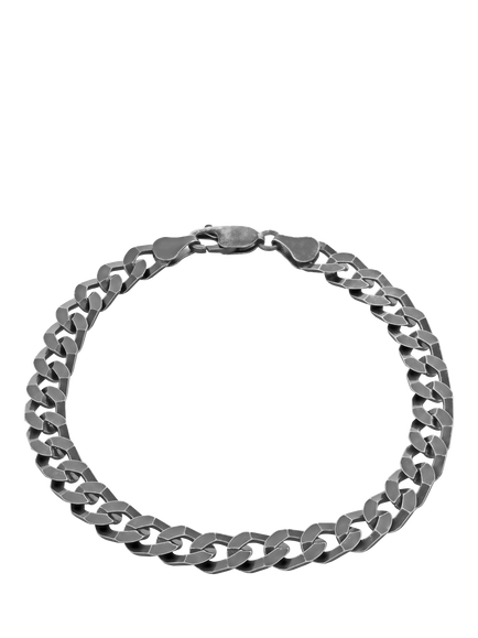 Hoxton London Men's Flat Curb Chain Bracelet, Black, Silver