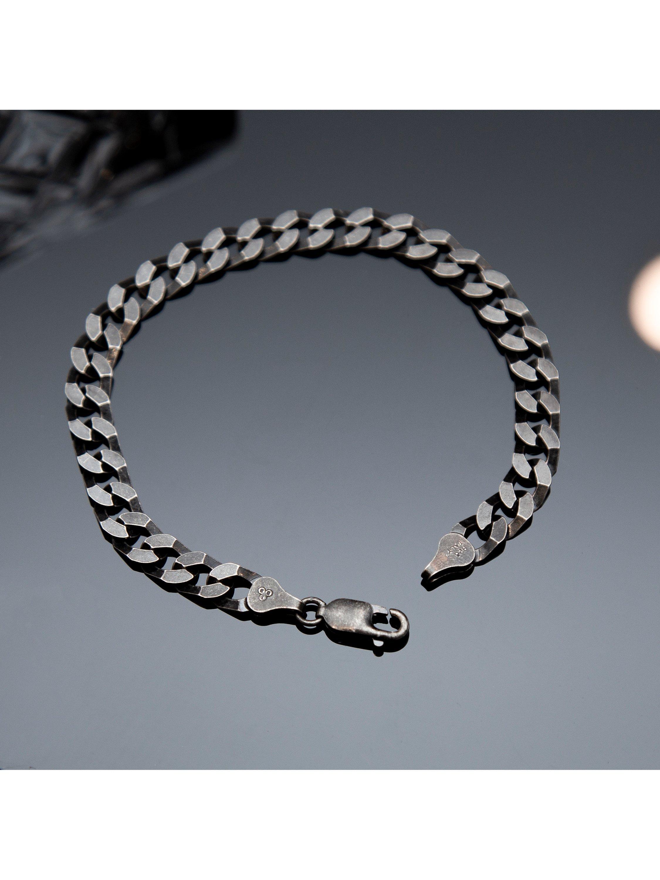 Product image 3 of 5, which shows Hoxton London Men's Flat Curb Chain Bracelet, Black