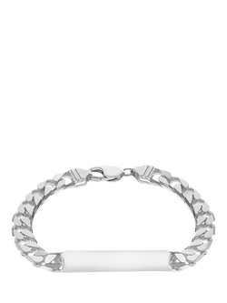 Hoxton London Men's ID Curb Chain Bracelet, Silver, Silver