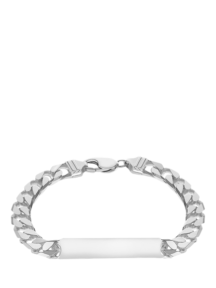 Hoxton London Men's ID Curb Chain Bracelet, Silver, Silver