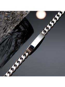 Hoxton London Men's ID Curb Chain Bracelet, Silver - view 2, Silver